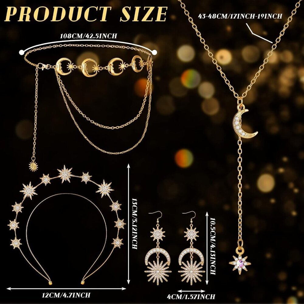 4 Pieces Halo Crown Moon Stars Necklaces and Body Chain Halo Tiaras Headband Hea - Picture 4 of 7